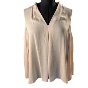 VINCE Camuto Women's Soft Pink Open Shoulder Long Wide Sleeve V Neck Blouse (XL)
